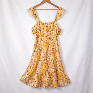 Lauren Conrad Linen Blend Midi Dress Womens XL Tiered Floral Cottage Resort